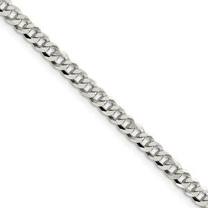 4mm, Sterling Silver, Solid Beveled Curb Chain Necklace, 22 Inch